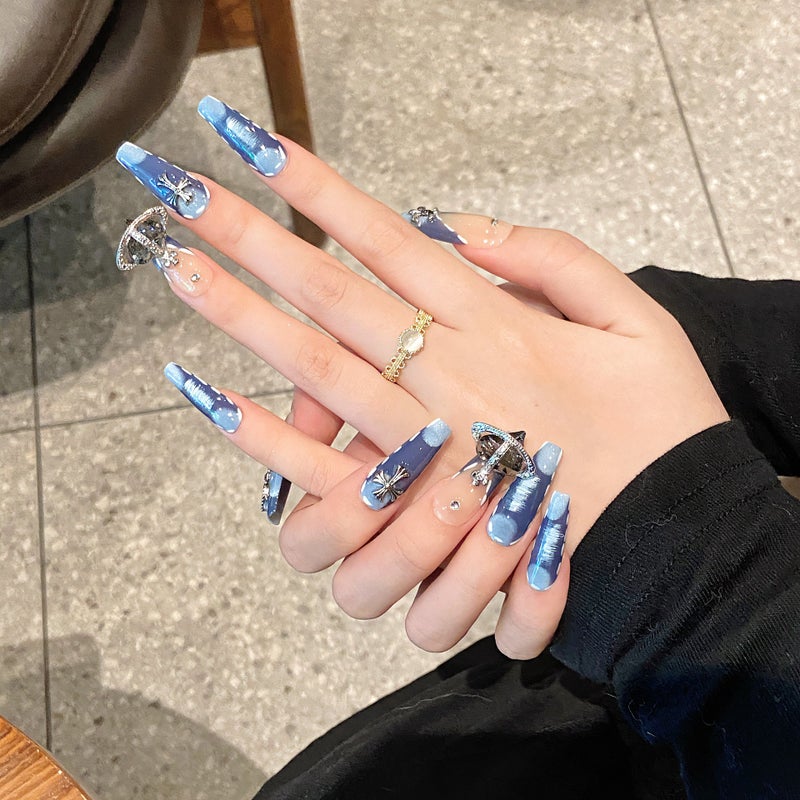 Yi He Tian Cool Style Pure Hand-Worn Armor Personality Chain Cross Nail Art Patch Temperament Mid-Length Nail Patch - Image 4